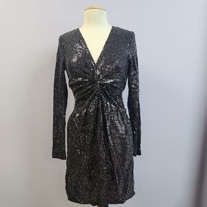 Michael Kors Black &  Silver Sequin Long Sleeve Dress